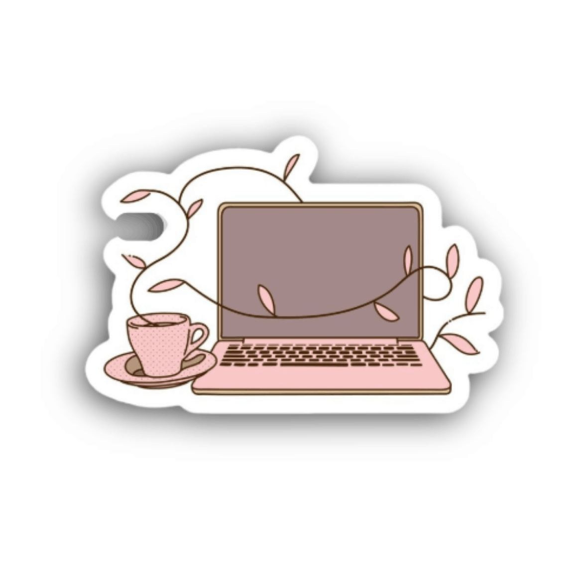 Pink Laptop With Cup Sticker